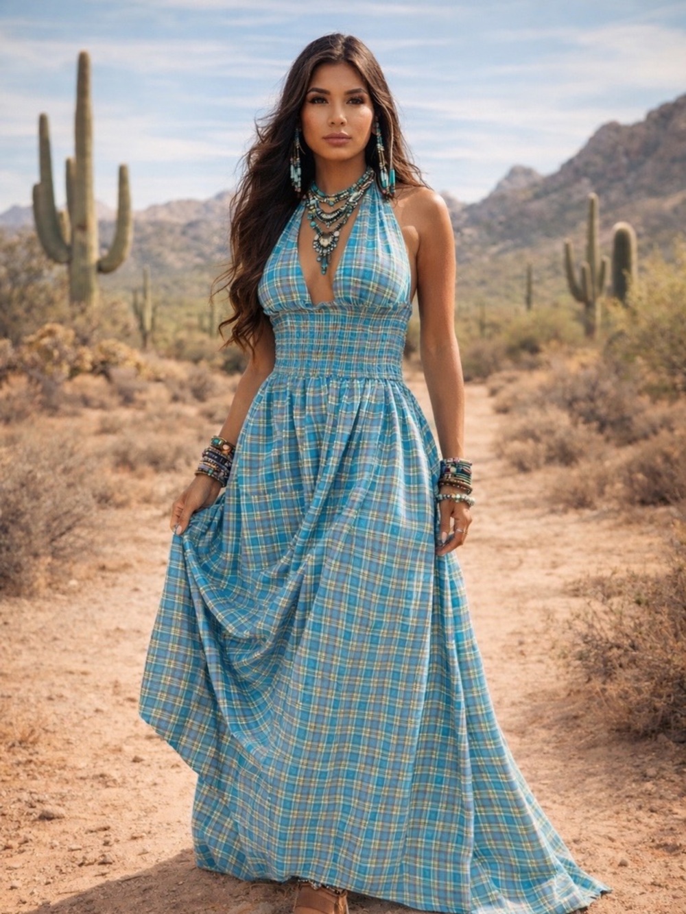 Fashion Nova Annie Blue Plaid Halter Maxi Dress #fashionnova #maxidress